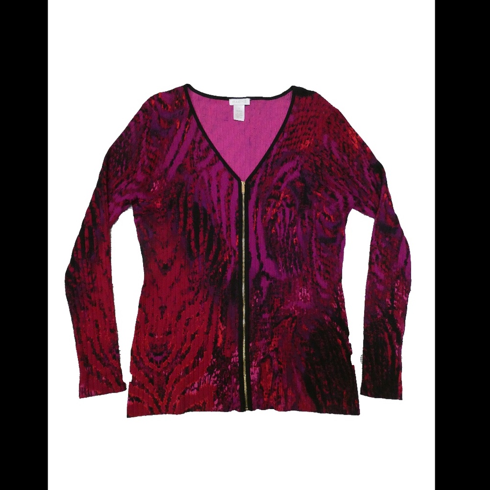 Caché women's pink/fuchsia/black full-zip sweater